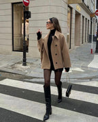 Women's beige oversized single-breasted wool coat for winter wear