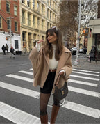 Women's beige oversized single-breasted wool coat for winter wear