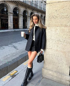 Women's black oversized single-breasted wool coat for winter wear
