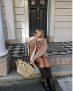 Women's black oversized single-breasted wool coat for winter wear