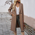 Women's brown oversized trench coat with notched lapel and belt