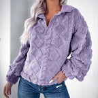 Women's lilac zip-neck fleece pullover for the autumn and winter season