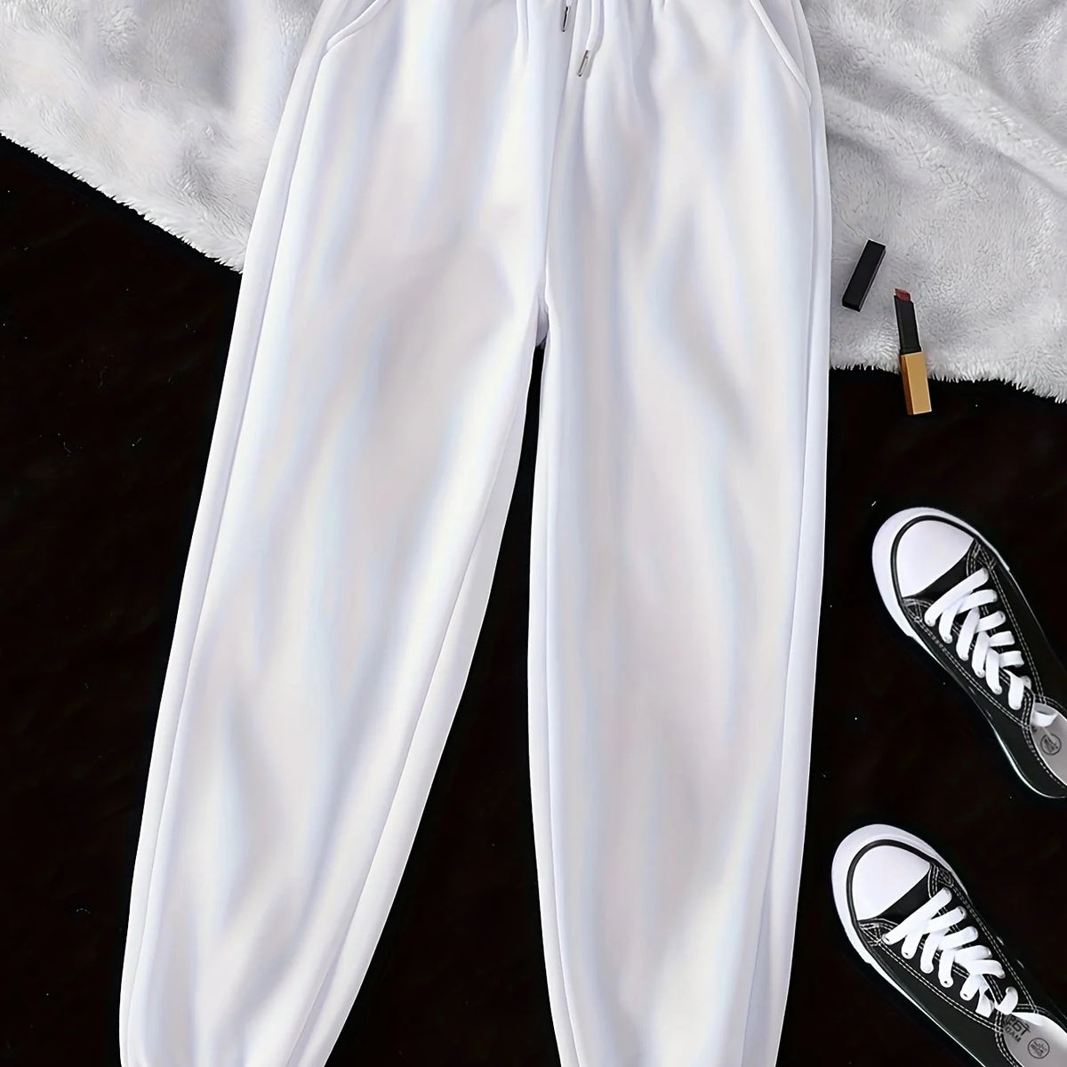 Women's white relaxed drawstring joggers
