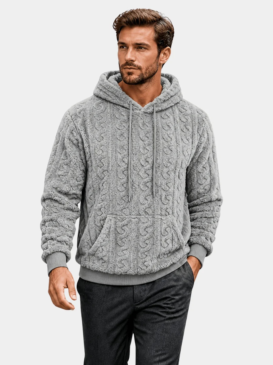 Men's grey striped zip-up hoodie for cold autumn and winter days