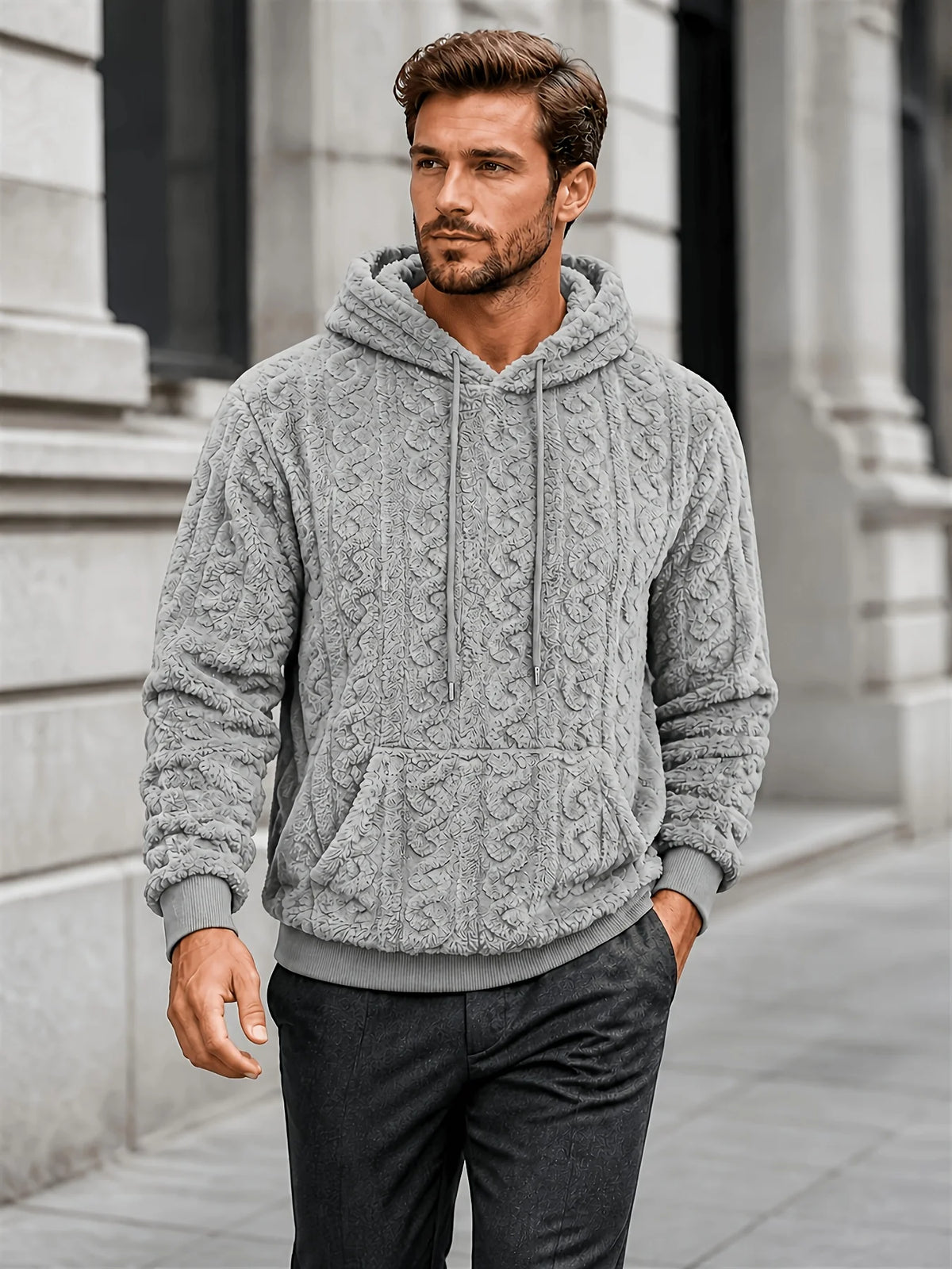 Men's blue striped zip-up hoodie for cold autumn and winter days