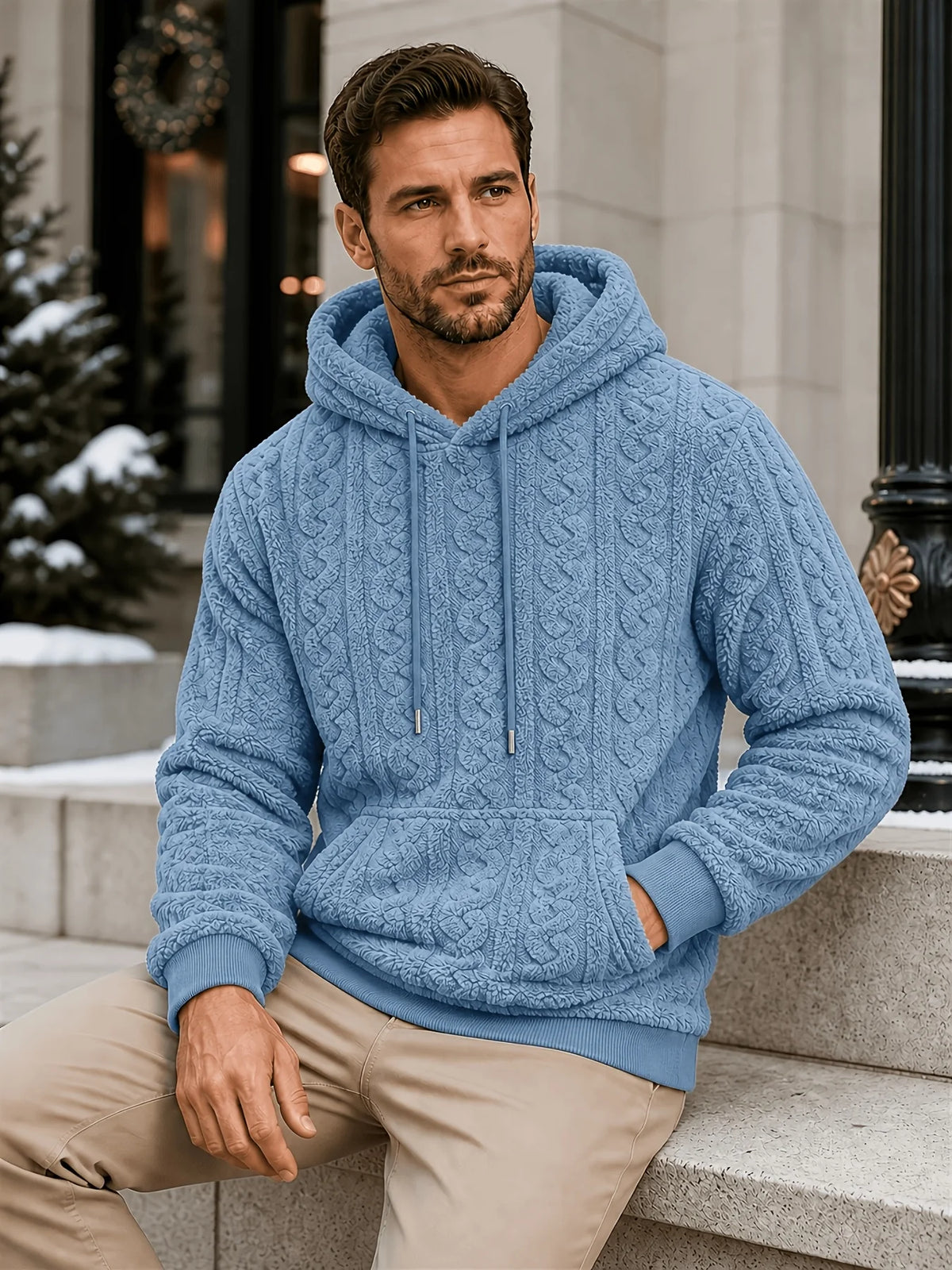 Men's black striped zip-up hoodie for cold autumn and winter days